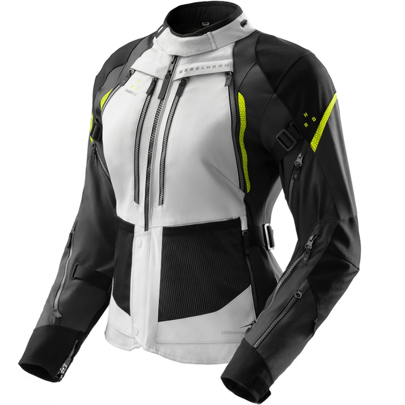 Dámská bunda na motorku Rebelhorn Hardy 3.0 černo-šedo-fluo žlutá
