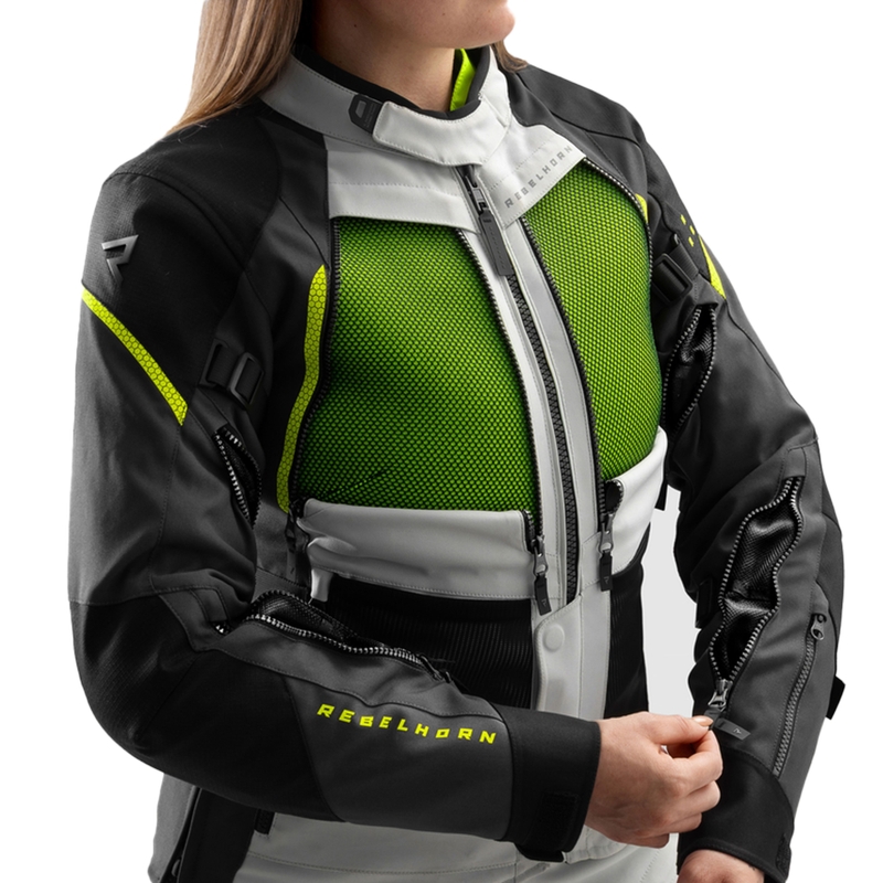 Dámská bunda na motorku Rebelhorn Hardy 3.0 černo-šedo-fluo žlutá