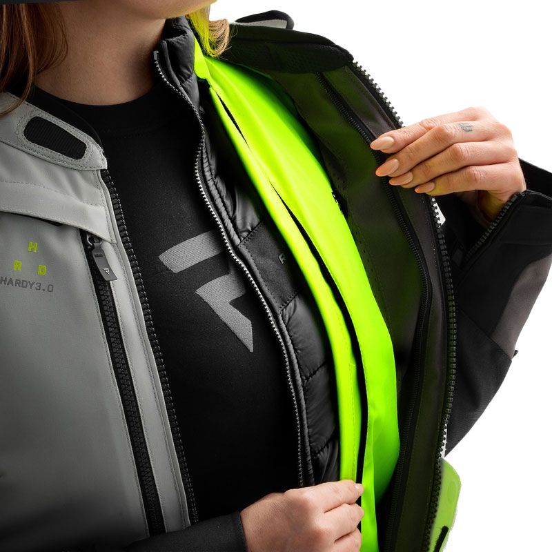 Dámská bunda na motorku Rebelhorn Hardy 3.0 černo-šedo-fluo žlutá