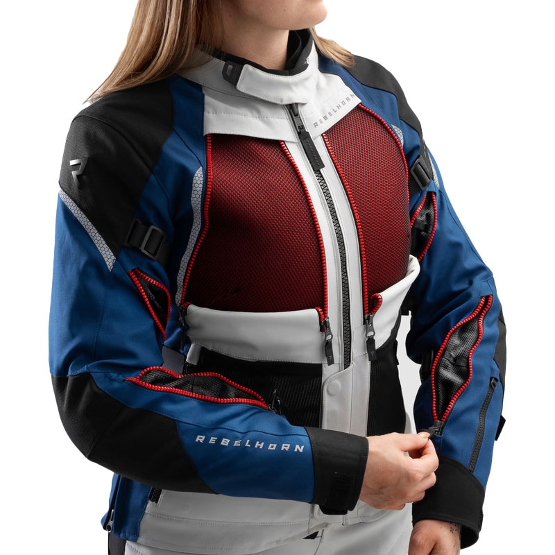 Dámská bunda na motorku Rebelhorn Hardy 3.0 modro-šedo-červená