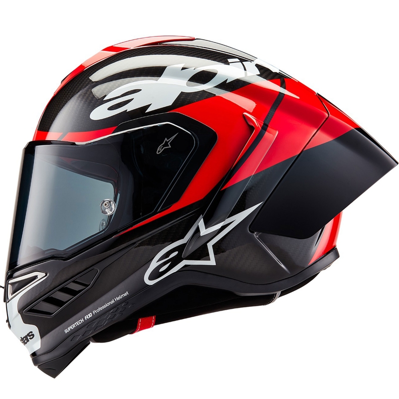 Integrální helma na motorku Alpinestars Supertech R-10 Element carbon fluo červeno-bílá