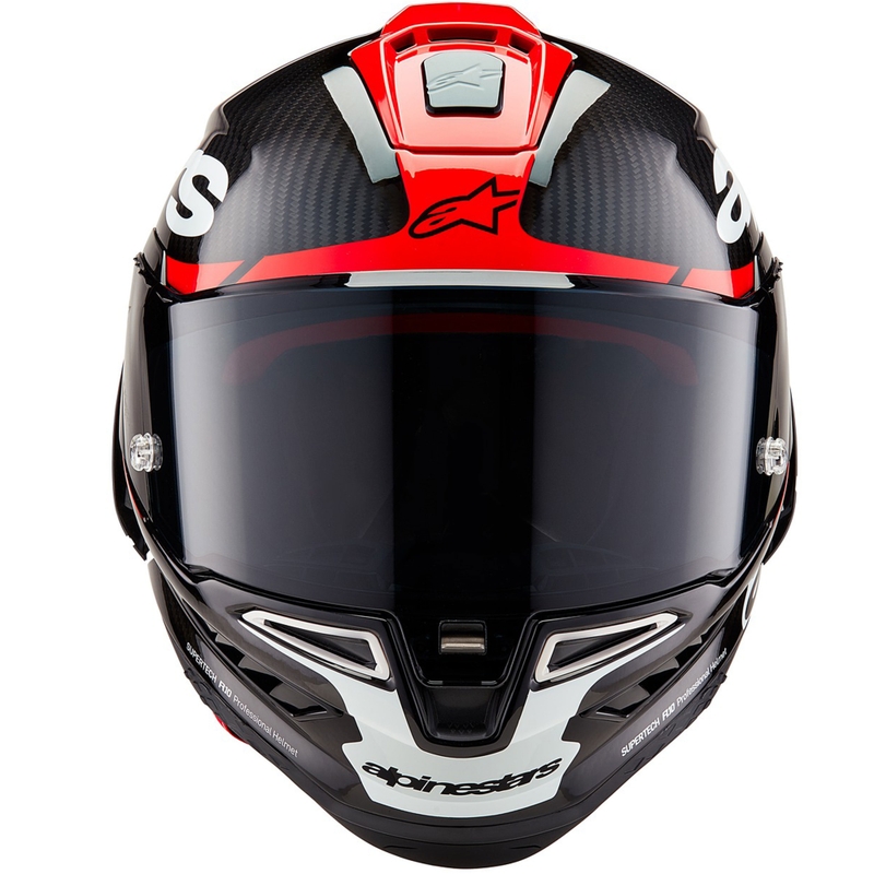 Integrální helma na motorku Alpinestars Supertech R-10 Element carbon fluo červeno-bílá
