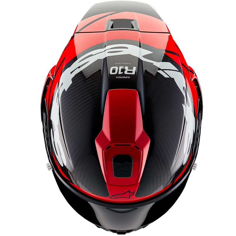 Integrální helma na motorku Alpinestars Supertech R-10 Element carbon fluo červeno-bílá