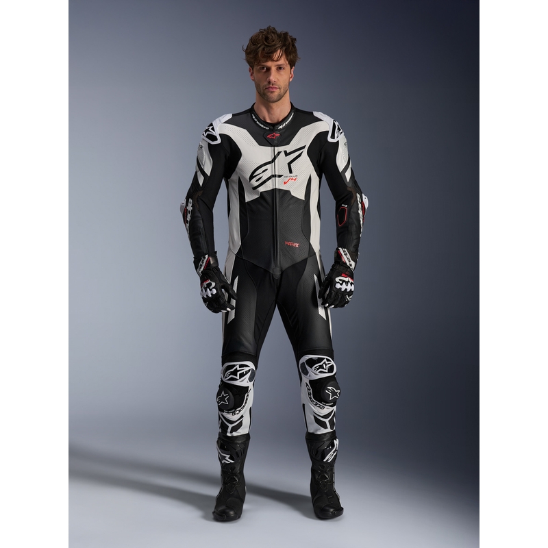 Jednodílná kožená kombinéza Alpinestars GP Plus V4 Sprint, Tech-air kompatibilní černo-bílo-červená fluo
