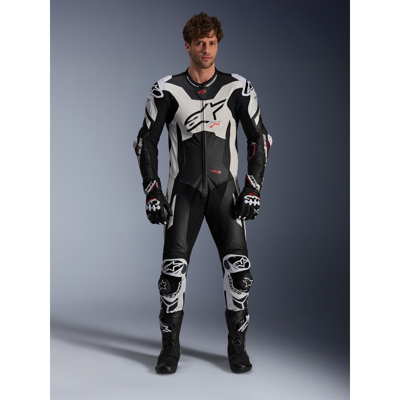 Jednodílná kožená kombinéza Alpinestars GP Plus V4 Sprint, Tech-air kompatibilní černo-bílo-červená fluo