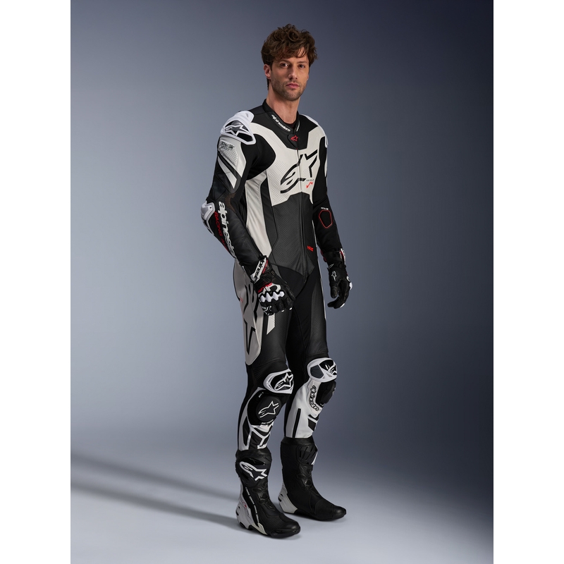 Jednodílná kožená kombinéza Alpinestars GP Plus V4 Sprint, Tech-air kompatibilní černo-bílo-červená fluo