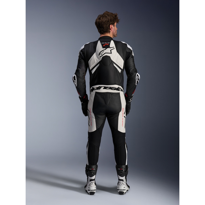 Jednodílná kožená kombinéza Alpinestars GP Plus V4 Sprint, Tech-air kompatibilní černo-bílo-červená fluo
