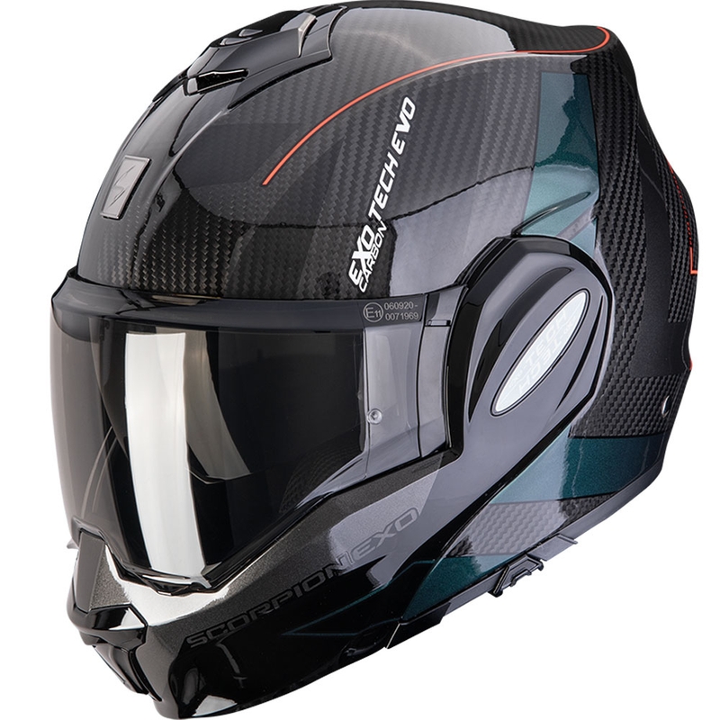 Překlápěcí helma na motorku Scorpion EXO-TECH EVO Carbon CAD černo-zelená
