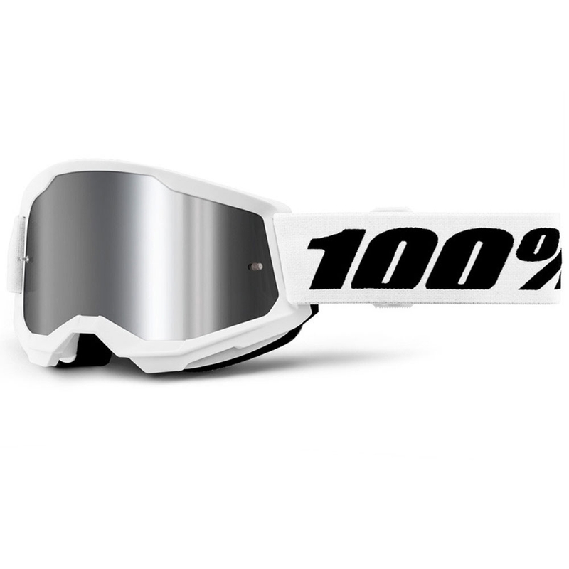 Dětské motokrosové brýle 100% STRATA 2 bílé se stříbrným plexi