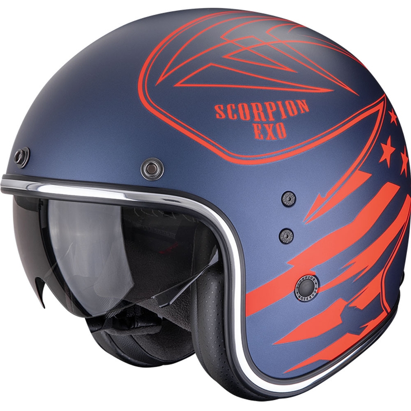 Otevřená helma na motorku Scorpion Belfast Dawg matná modro-červená