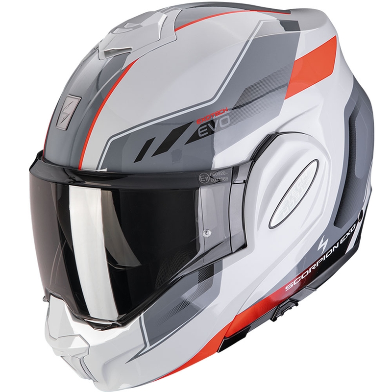 Překlápěcí helma na motorku Scorpion EXO-TECH EVO Socius šedo-červená