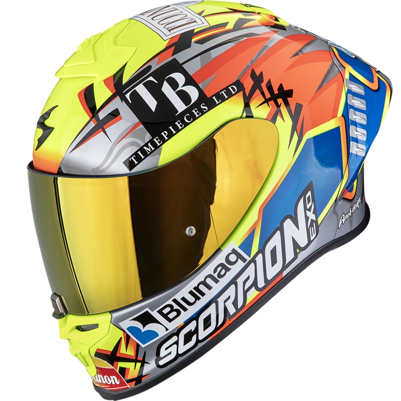 Integrální helma na motorku Scorpion EXO-R1 EVO II Air Aron Misano stříbrno-fluo žluto-modrá