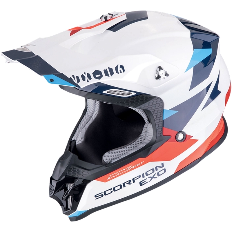 Motokrosová helma Scorpion VX-16 EVO AIR ROD bílo-červeno-modrá