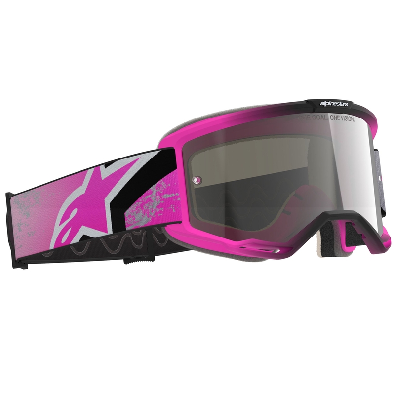 Motokrosové brýle Alpinestars Vision 5 Lahnd fluo růžovo-šedo-černo-bílé se zrcadlovým stříbrným zorníkem