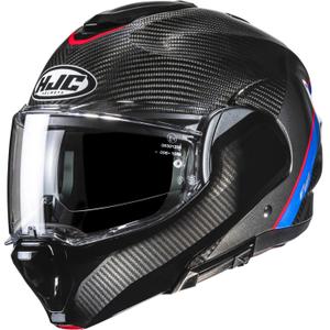 Překlápěcí helma na motorku HJC F100 Carbon Stan MC21 černo-modro-červená
