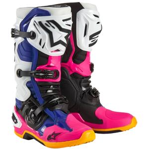 Boty na motorku Alpinestars Tech 10 Limitovaná Edice Coast bílo-tmavě modro-růžovo-fluo žluto-oranžovo-černé