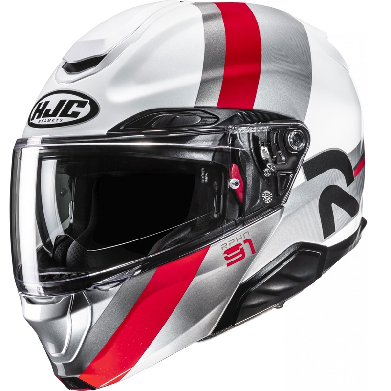 Výklopná helma na motorku HJC RPHA 91 Fensh MC1 bílo-stříbrno-červená
