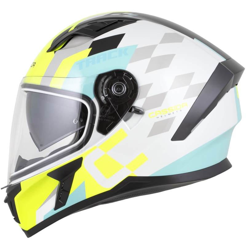 Integrální helma na motorku Cassida Orbit Track bílo-fluo žluto-tyrkysovo-černá