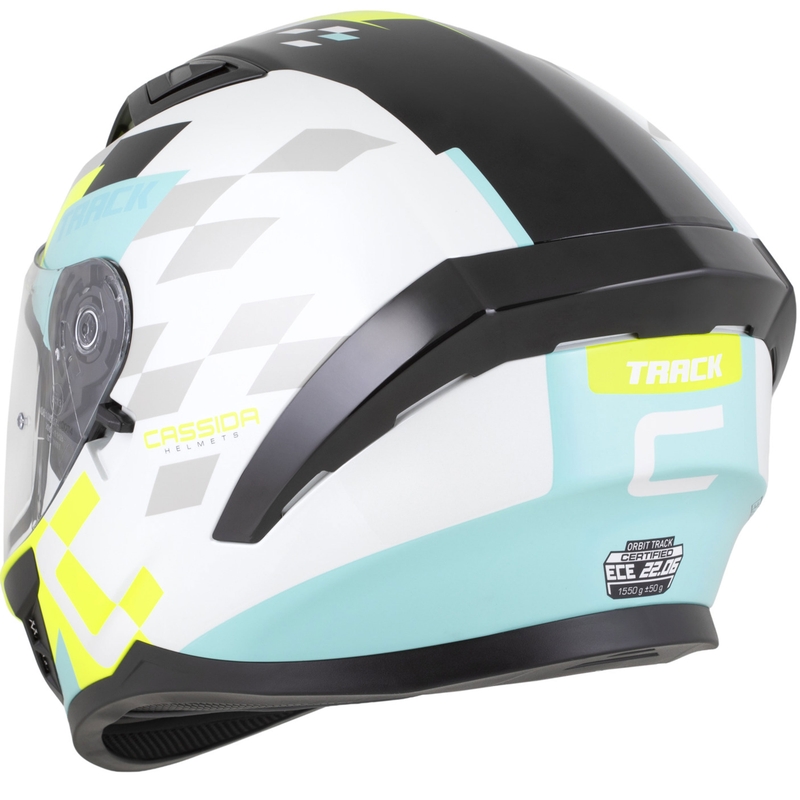 Integrální helma na motorku Cassida Orbit Track bílo-fluo žluto-tyrkysovo-černá