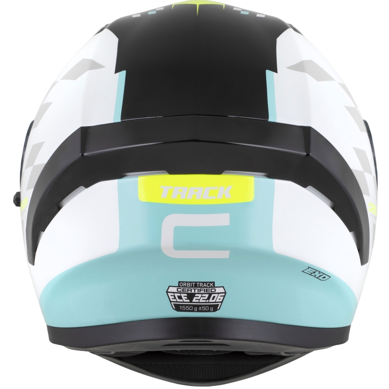 Integrální helma na motorku Cassida Orbit Track bílo-fluo žluto-tyrkysovo-černá