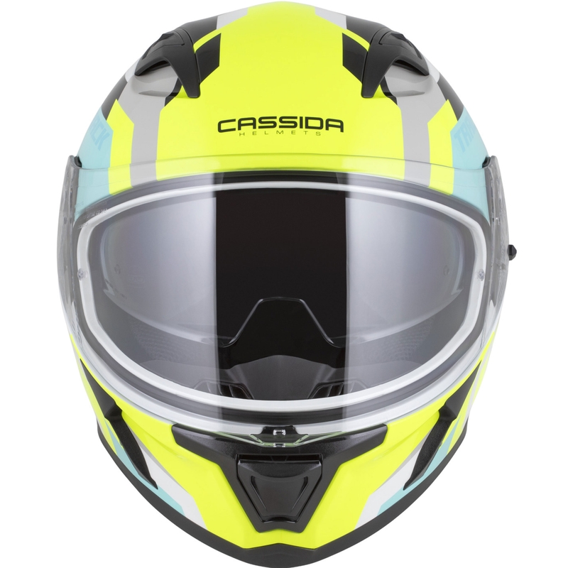 Integrální helma na motorku Cassida Orbit Track bílo-fluo žluto-tyrkysovo-černá