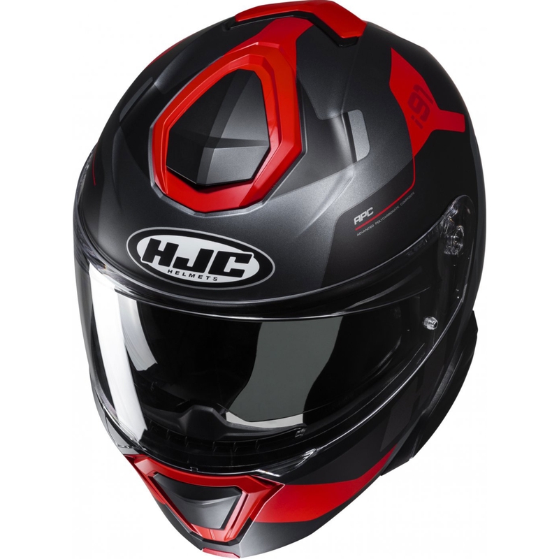 Výklopná helma na motorku HJC i91 Carst černo-šedo-červená
