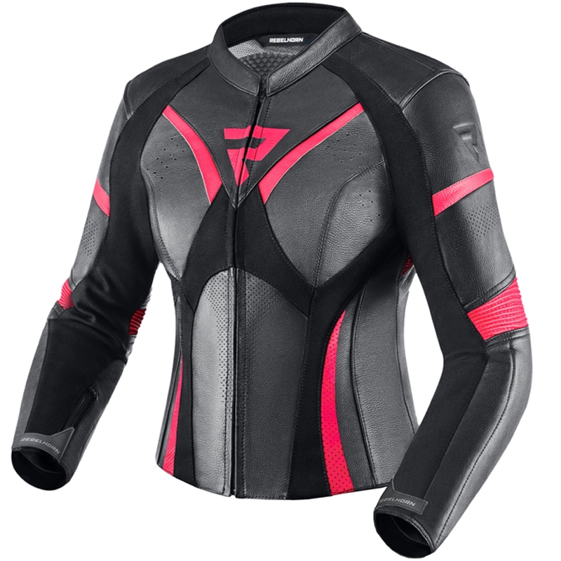 Dámská bunda na motorku Rebelhorn Rebel černo-fluo růžová