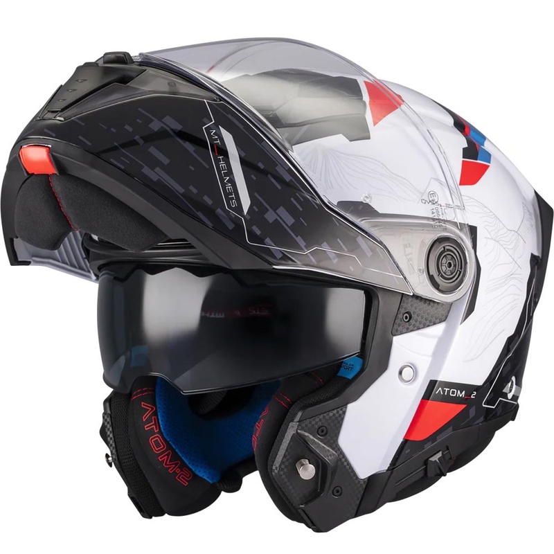 Výklopná helma na motorku MT Atom 2 SV Highlands A7 černo-bílo-modro-červená