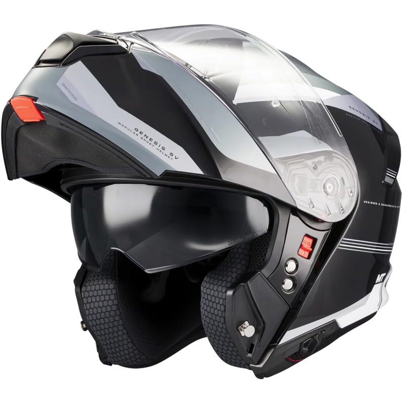 Výklopná helma na motorku MT Genesis SV Raccoon B12 černo-šedá
