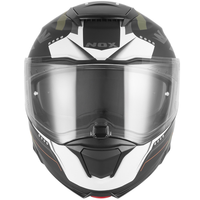 Výklopná helma na motorku NOX N967 Conquer matná černo-khaki-oranžová