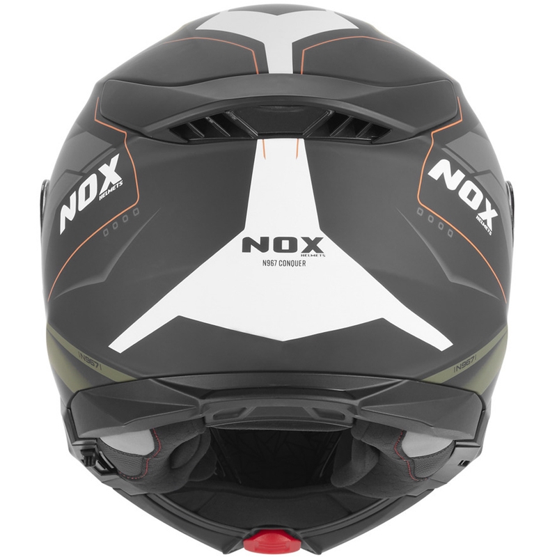 Výklopná helma na motorku NOX N967 Conquer matná černo-khaki-oranžová