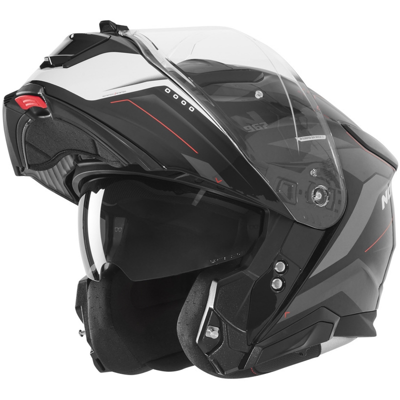 Výklopná helma na motorku NOX N967 Conquer matná černo-bílo-červená