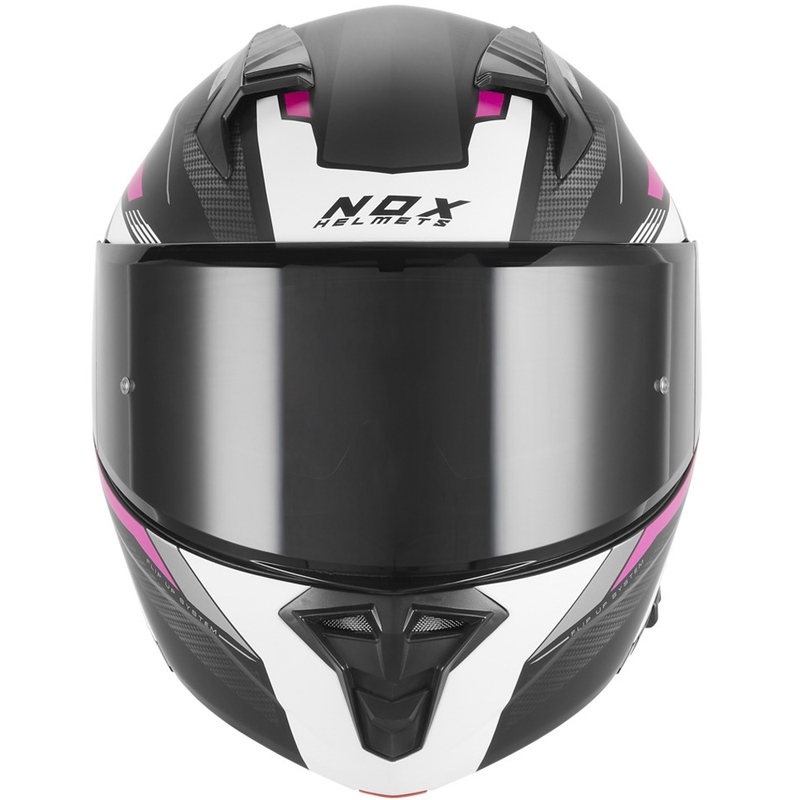 Výklopná helma na motorku NOX N968 Shift matná černo-bílo-růžová