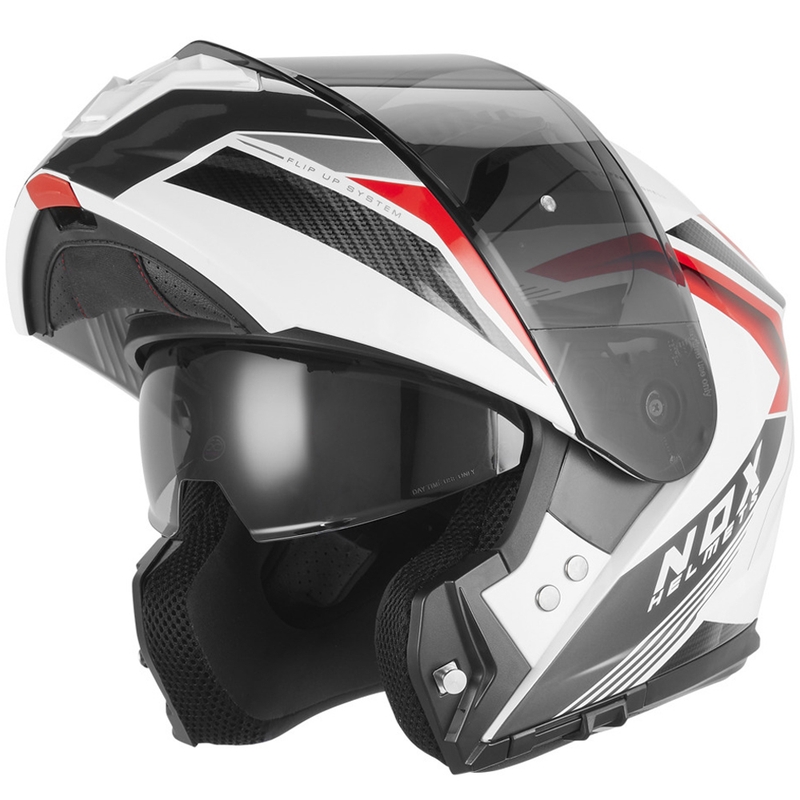 Výklopná helma na motorku NOX N968 Shift bílo-červená
