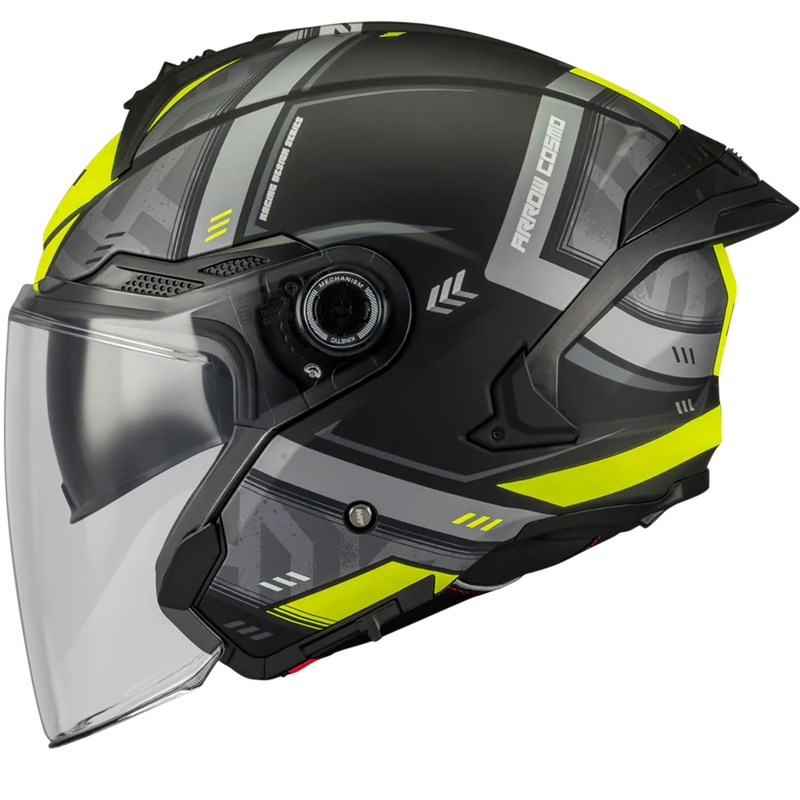 Otevřená helma na motorku MT Cosmo SV Arrow B3 matná černo-šedo-fluo žlutá