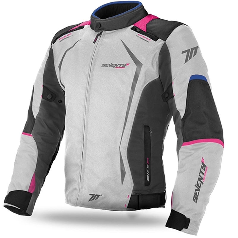 Dámská bunda na motorku SEVENTY DEGREES SD-JR49 šedo-modro-růžová