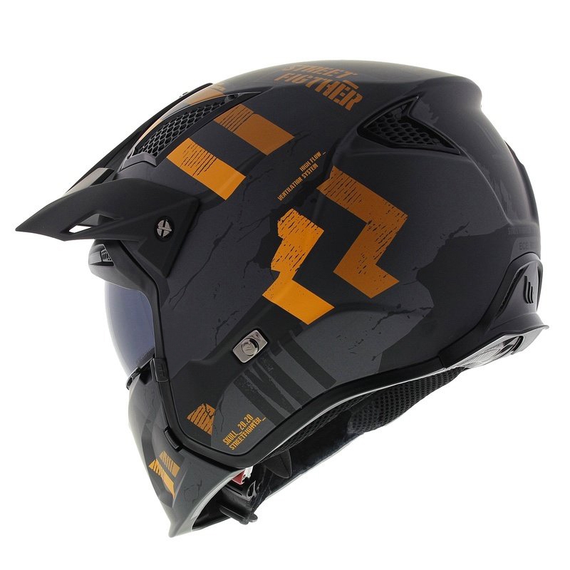 Otevřená přilba s maskou MT Streetfighter SV S Skull A12 šedo-oranžová s iridiovou clonou - II. jakost