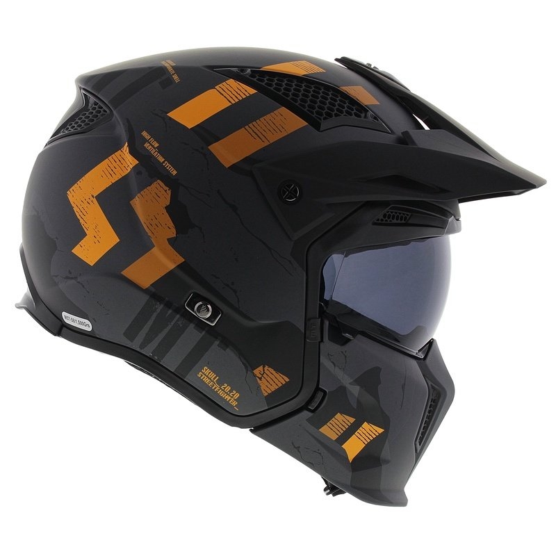 Otevřená přilba s maskou MT Streetfighter SV S Skull A12 šedo-oranžová s iridiovou clonou - II. jakost
