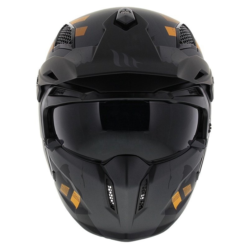 Otevřená přilba s maskou MT Streetfighter SV S Skull A12 šedo-oranžová s iridiovou clonou - II. jakost