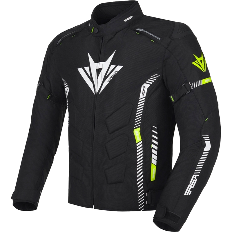 Bunda na motorku RSA Rider černo-bílo-fluo žlutá - II. jakost