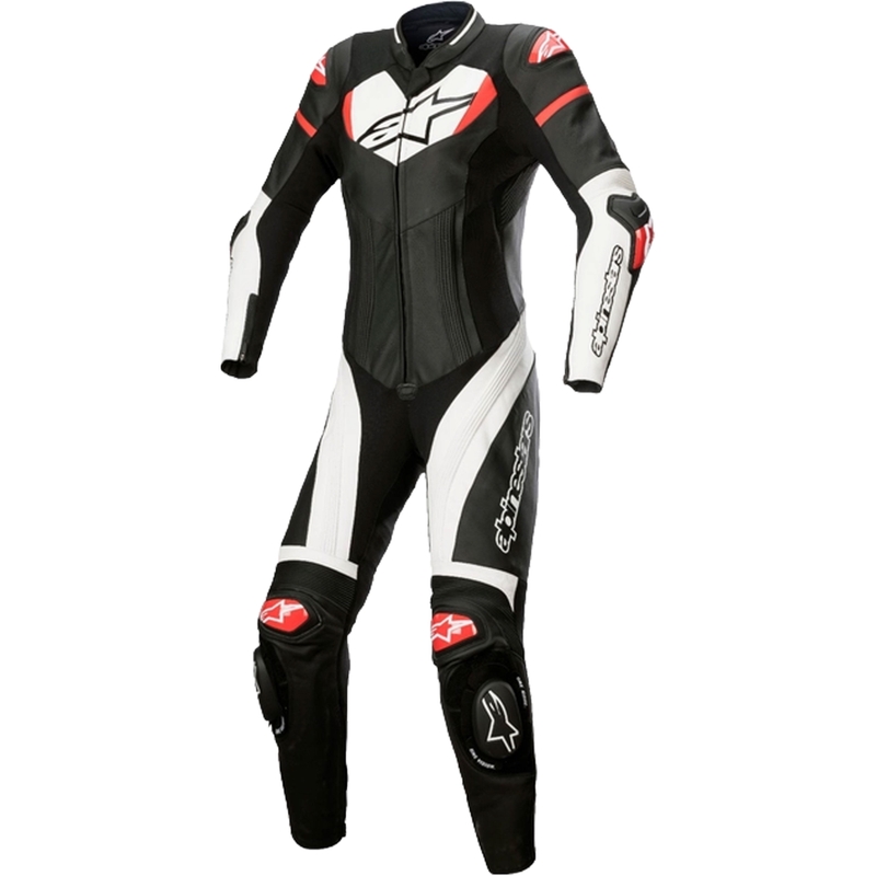 Dámská jednodílná kožená kombinéza na motorku Alpinestars STELLA GP PLUS 2 černo-bílo-fluo červená