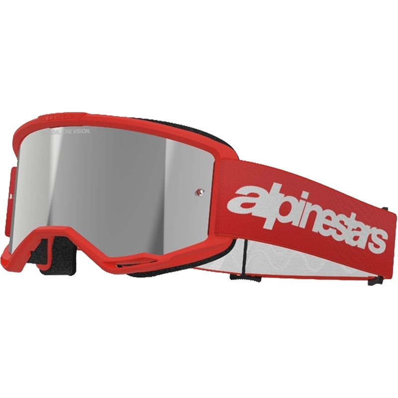Motokrosové brýle Alpinestars Vision 3 Wordmark červené se zradlovým stříbrným plexi