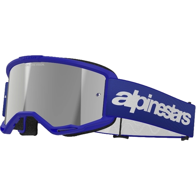 Motokrosové brýle Alpinestars Vision 3 Wordmark modré se zrcadlovým stříbrným zorníkem