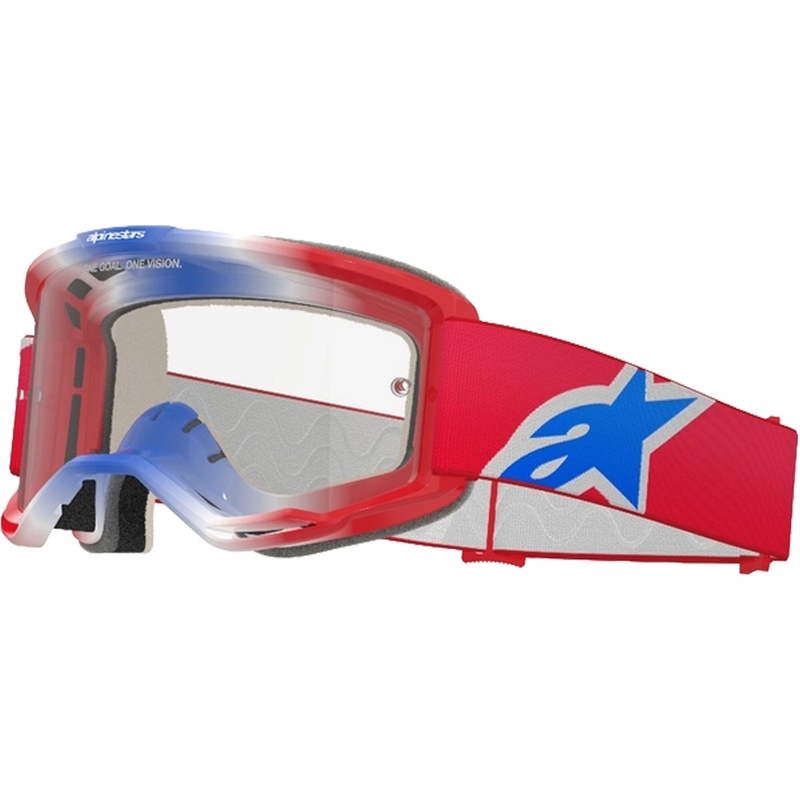 Motokrosové brýle Alpinestars Vision 5 Corp červeno-bílo-modré s čirým zorníkem