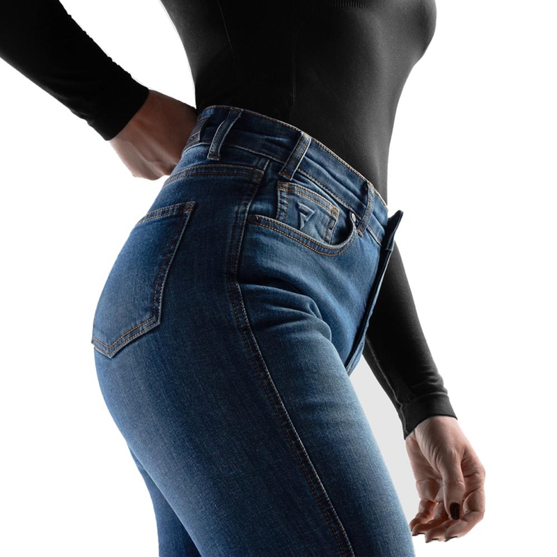 Dámské zkrácené džíny na motorku Rebelhorn Classic Monolayer seprané modré