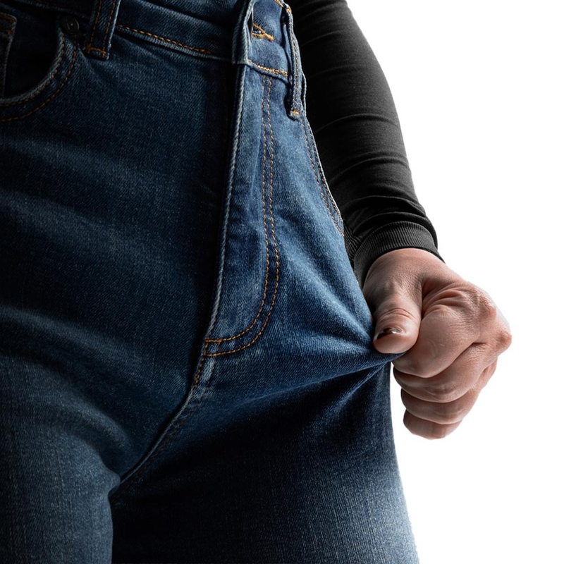 Dámské zkrácené džíny na motorku Rebelhorn Classic Monolayer seprané modré