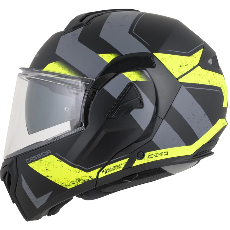 Překlápěcí helma na motorku Cassida MultiFlip Korp matná černo-fluo žluto-šedá