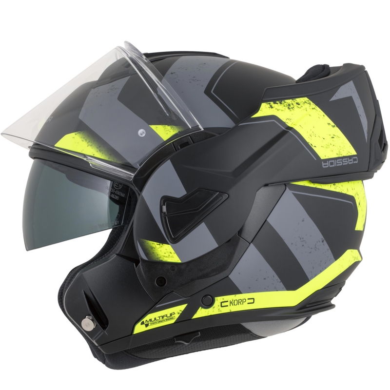 Překlápěcí helma na motorku Cassida MultiFlip Korp matná černo-fluo žluto-šedá