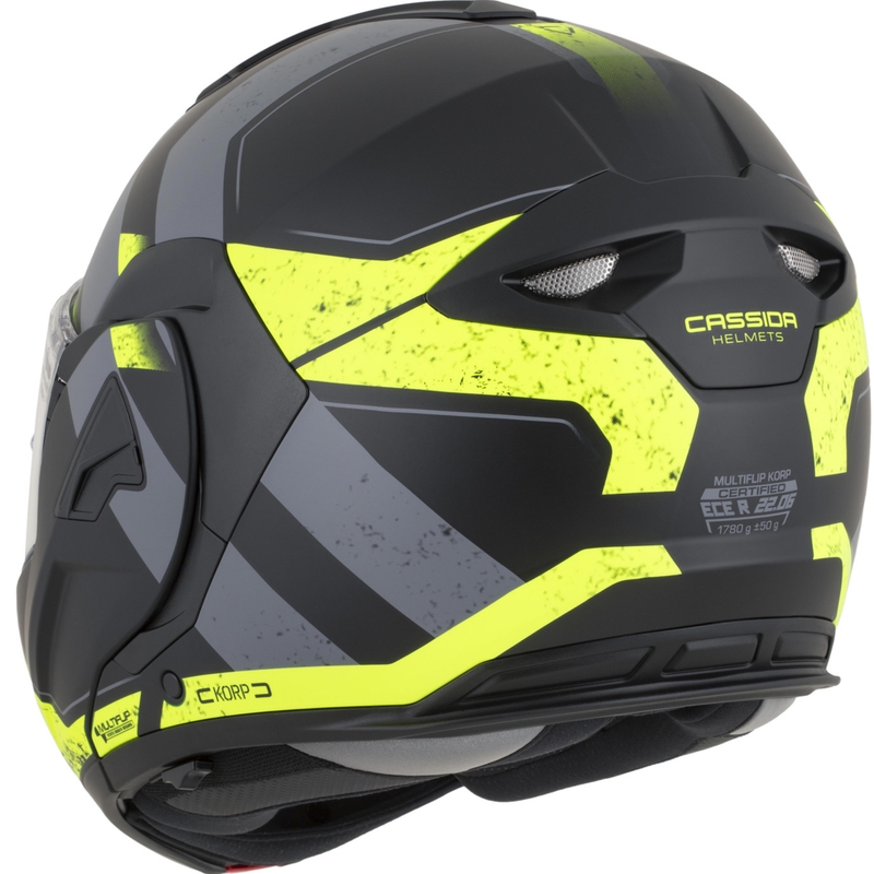 Překlápěcí helma na motorku Cassida MultiFlip Korp matná černo-fluo žluto-šedá
