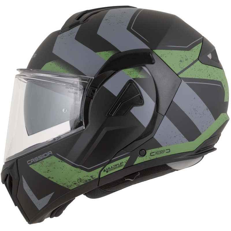 Překlápěcí helma na motorku Cassida MultiFlip Korp matná černo-zeleno-šedá
